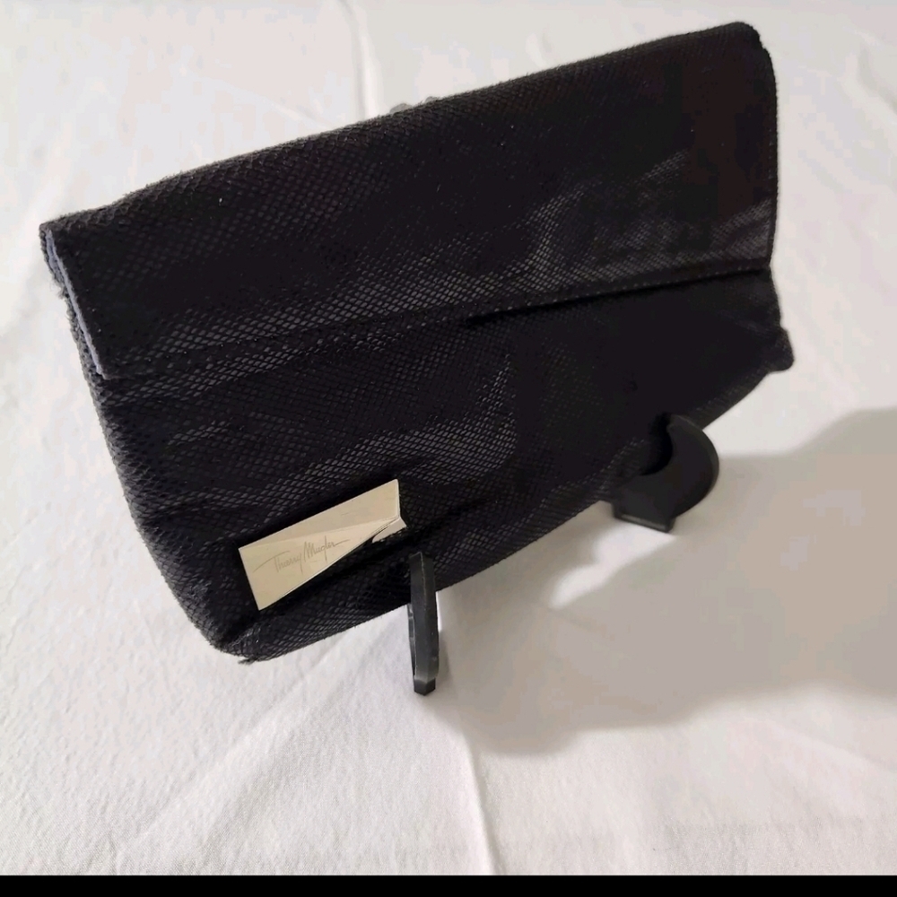Thierry Mugler Women's Black Textured Clutch Pouch Cosmetic Bag Purse Evening